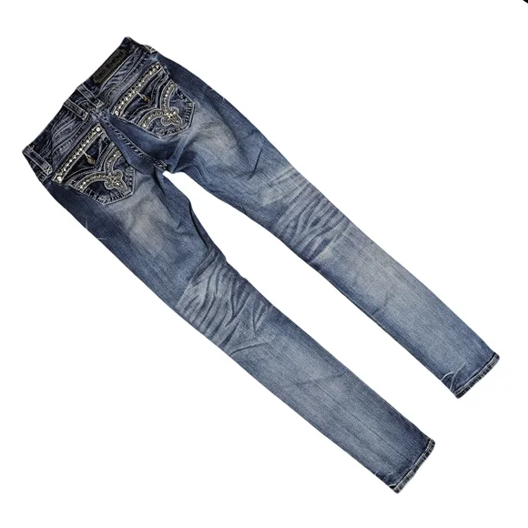 Rock Revival Blue Skinny Jeans with Ornate Embellishments - Picture 5 of 9